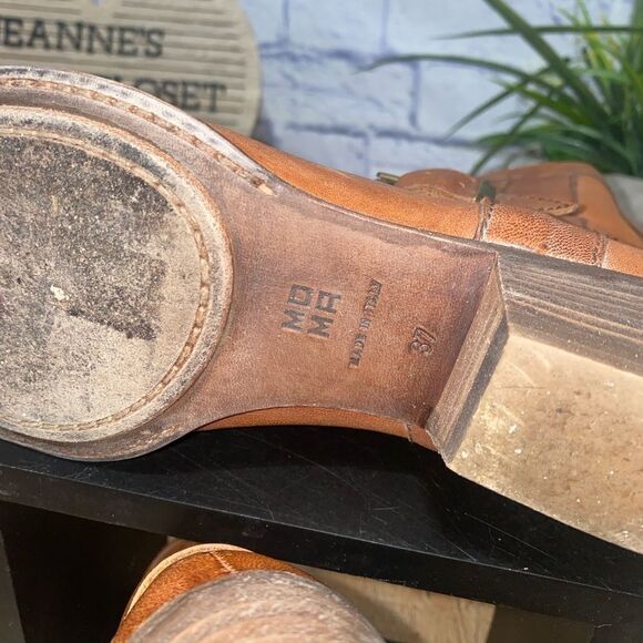 MOMA Brown Distressed Leather Biker Buckle Ankle Boots Sz-37 / 7 US - Picture 11 of 11